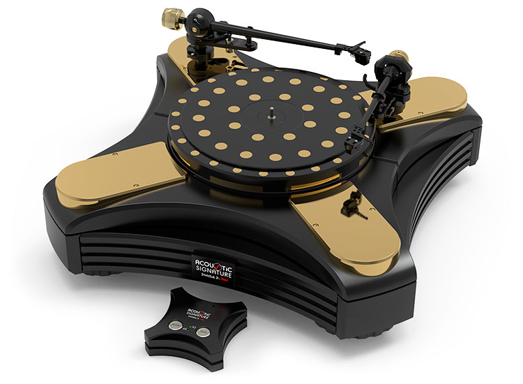 Acoustic Signature Invictus Jr. NEO in black-gold from a sideangled top-view